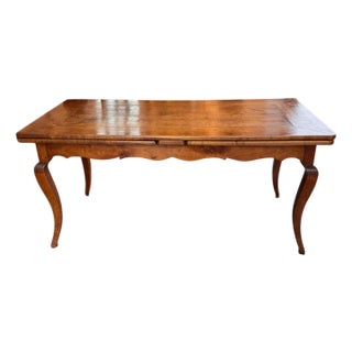 19th Century French Cherry Extension Farm Table With Cabriole Legs For Sale