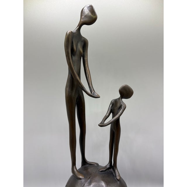 1990s Bronze Figural Woman and Child on Planet Earth Sculpture by John Kennedy For Sale - Image 10 of 11