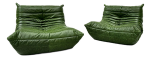 Togo Lounge Chairs in Forest Green Leather by Michel Ducaroy for Ligne Roset, Set of 2