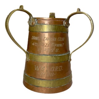 Antique 1906 3Handle Beer Stein Copper Brass Camera Club Photograph Award Trophy For Sale