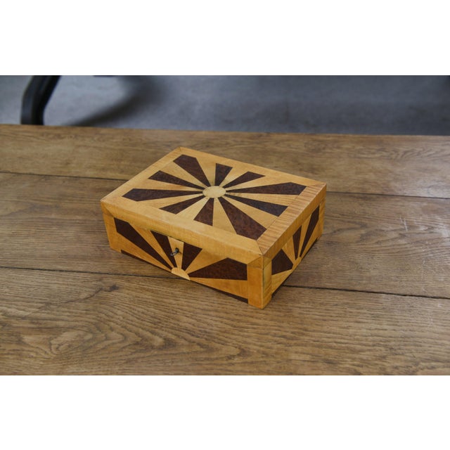 Wavy Sycamore and Burl Walnut Marquetry Box, 1970s For Sale - Image 9 of 9
