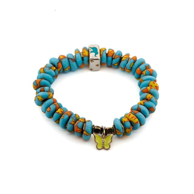 Metal Yellow Butterfly & Protection Symbol Bead Colorful Summer Beaded Bracelet For Sale - Image 7 of 7