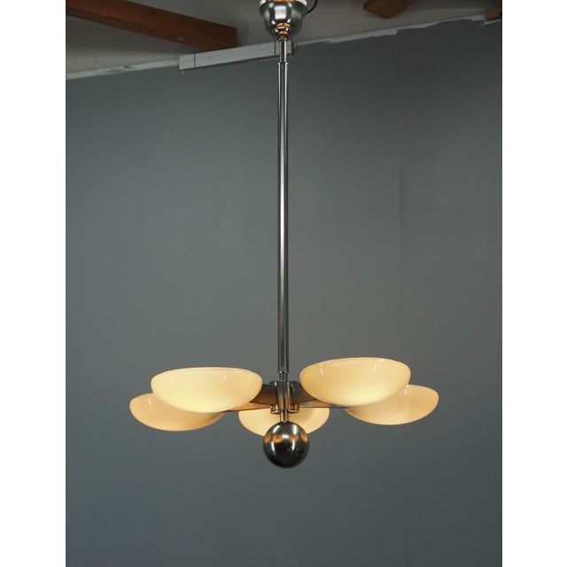 Art Deco Functionalist Nickel-Plated Chandelier, 1930s For Sale - Image 6 of 18