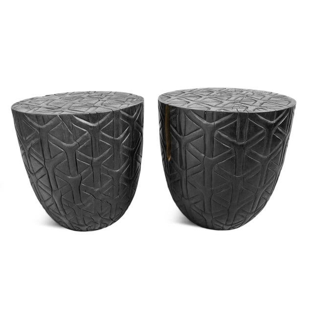 Ebony Gumdrop Acacia Wood Cane Print Stool For Sale In Los Angeles - Image 6 of 9