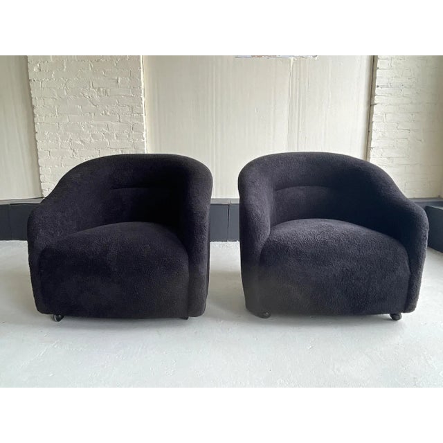 1980s Vintage Black Boucle Tub Chairs - a Pair For Sale - Image 10 of 10