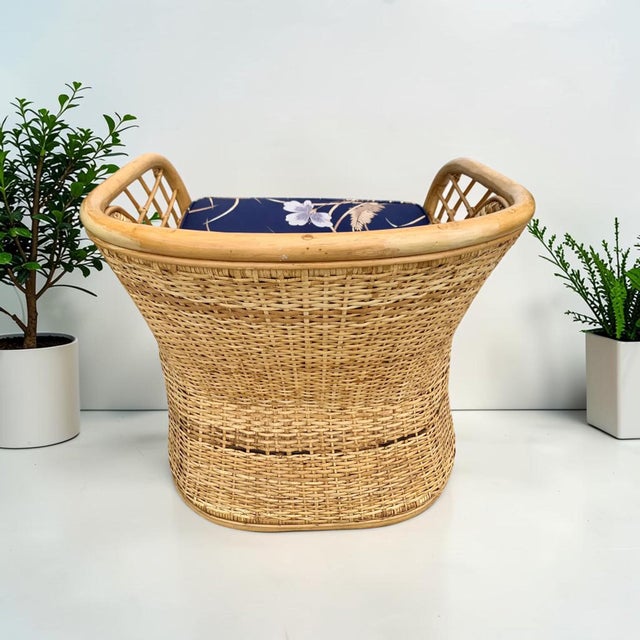 Art Deco 1980s Vintage Woven Rattan Wicker Barrel Chair For Sale - Image 3 of 11