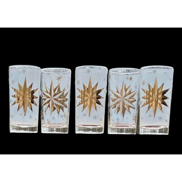 Atomic 22-Karat Gold North Star Mid-Century Highball Glasses (Set of 5) This mid-century set features 22-karat gold...