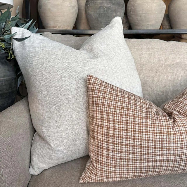 Mid-Century Modern Belgian Linen Pillow With Down Insert in Oyster For Sale - Image 3 of 7