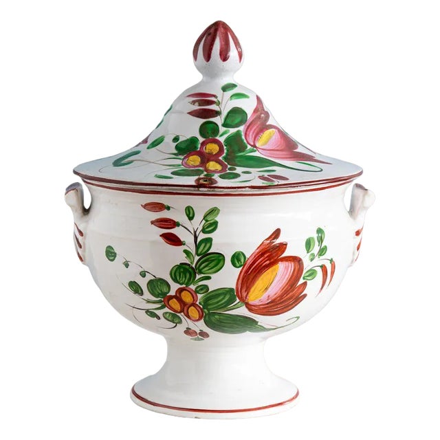 19th Century Round Faience Tureen with Floral Decor from Les Islettes For Sale