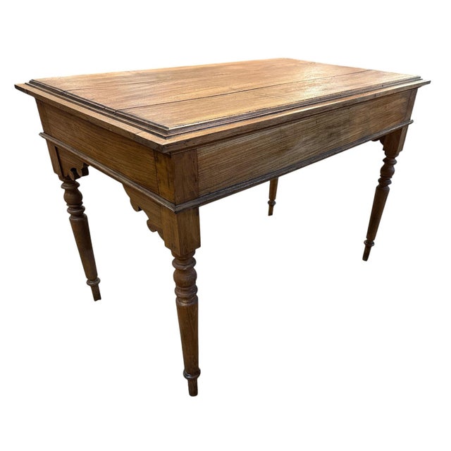 French Elm Wood Writing Desk, Circa 1900-20’s For Sale - Image 6 of 10