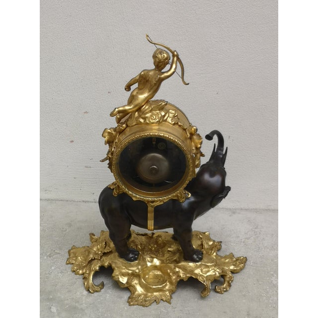 Gilt Bronze Desk Clock with Elephant Angel Decor For Sale - Image 14 of 18