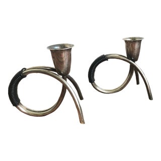 Carl Christiansen Pair of Vintage Danish Modern Silverplated Candlesticks For Sale