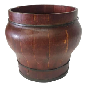 Early 20th Century South East Asian Covered Wood & Iron Bounded Bucket Planter Jardiniere