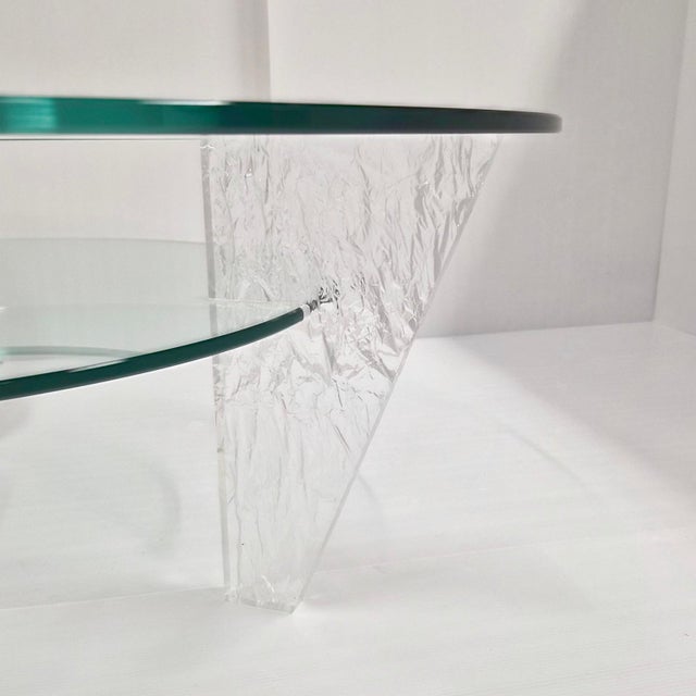 Vintages Round Coffee Table in Textured Acrylic Glass and Glass by Jeannot Cerutti, 1980s For Sale - Image 3 of 13