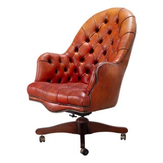 Chesterfield-Style Tufted Leather Executive Swivel Desk Chair For Sale