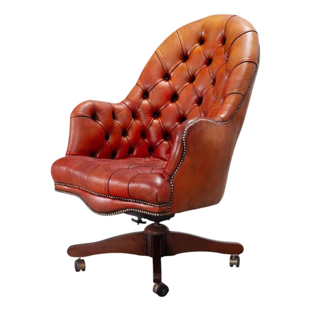 Chesterfield-Style Tufted Leather Executive Swivel Desk Chair For Sale