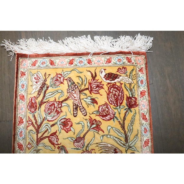 Silk Qum Botanical Mini Rug rug no.j4927 For Sale In New York - Image 6 of 8