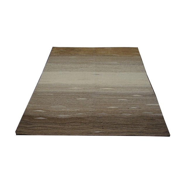 Turkish Safari Kilim 5X7 Striped Tan, Gray & Ivory Handmade Area Rug #1142188