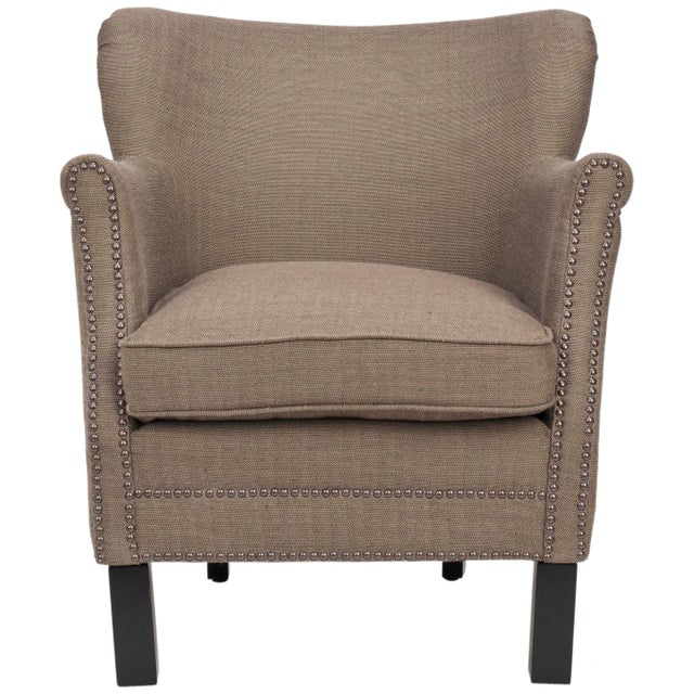 Armchair & Brass nailheads in Brown & Java For Sale In Philadelphia - Image 6 of 6
