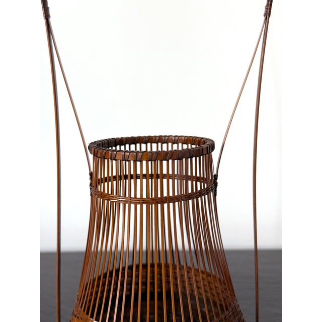 Sand Japanese Woven Bamboo Ikebana Basket by Jin Morigami For Sale - Image 8 of 13
