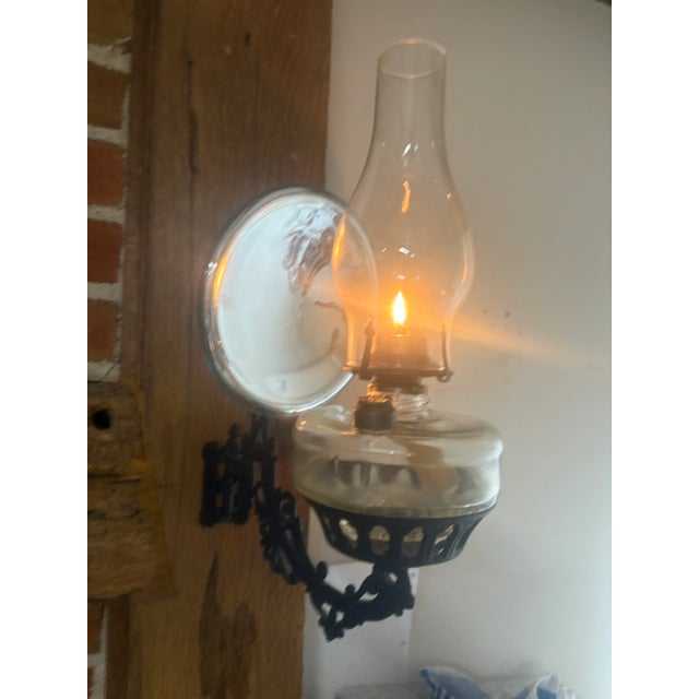 Victorian Antique Wall Bracket Oil Lamp 1800's For Sale - Image 3 of 9