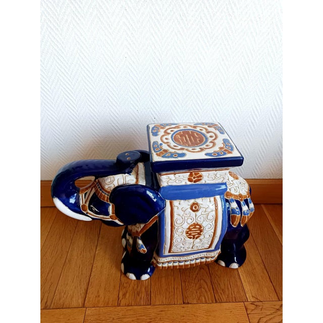 1950s Blue Ceramic Elephant Plant Stand, 1950s For Sale - Image 5 of 7