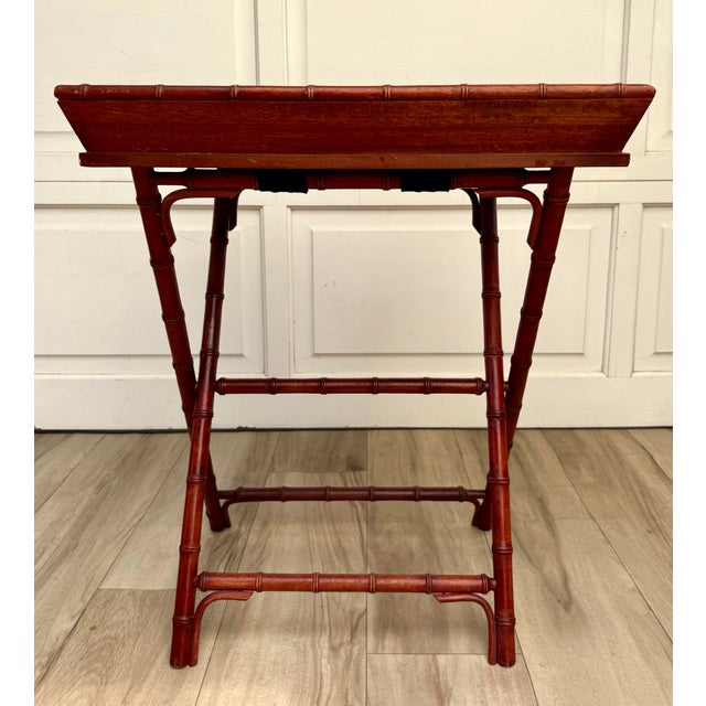 Late 20th Century Vintage Faux Bamboo Folding Butler's Tray Table With Woven Cane Tray For Sale - Image 5 of 14