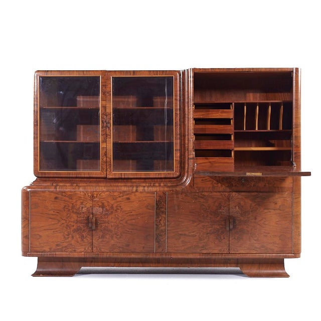Late 20th Century Art Deco Walnut Burlwood Credenza Hutch For Sale - Image 5 of 12