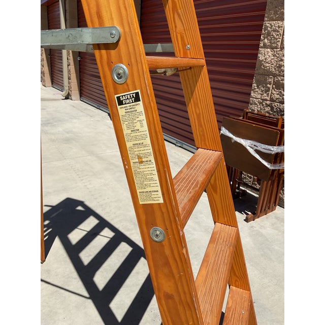 Vintage Wooden Painter’s Step Ladder With Folding Paint Shelf – Solid Wood – Rustic Farmhouse Decor For Sale - Image 13 of 16