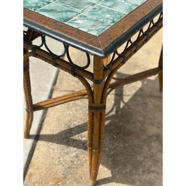 British Colonial Antique Tile Top Bamboo Table For Sale In Charleston - Image 6 of 8