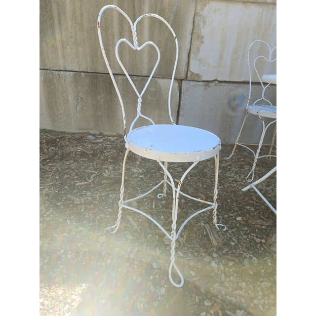 Vintage Wrought Iron Outdoor Patio Table & 4 Chairs For Sale - Image 4 of 12