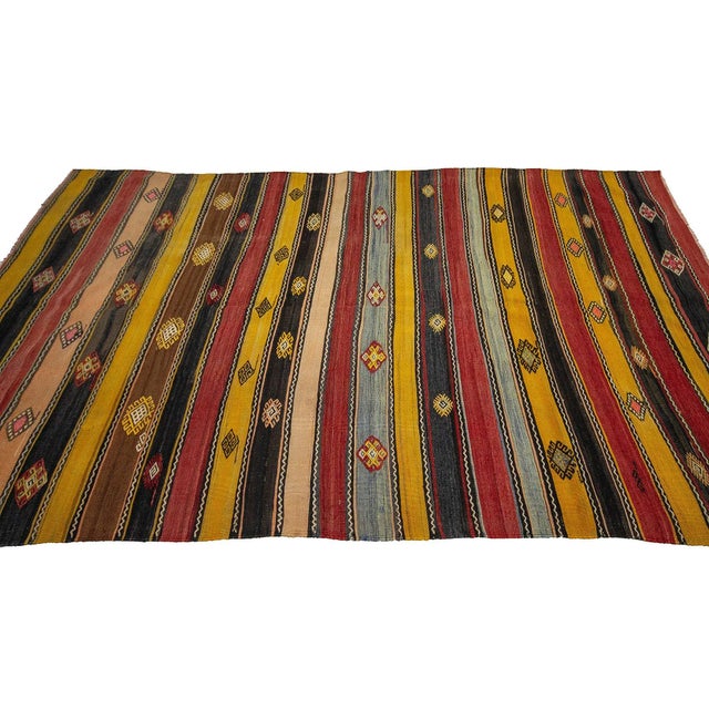 Vintage Turkish Striped Kilim Rug For Sale - Image 4 of 7
