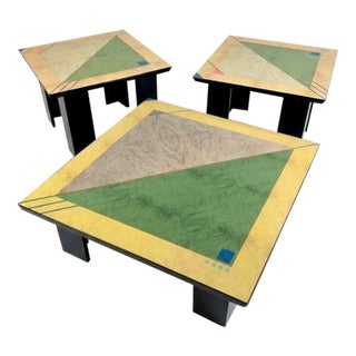 Rare Vintage Alf Italia Postmodern Geometric Coffee & Side Table Set (3 Pieces) For Sale