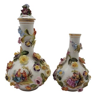 Set of 2 Antique Meissen-Style Porcelain Covered Jar and Vase Carl Thieme Dresden Mark For Sale
