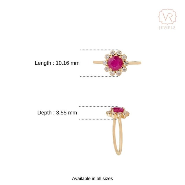 Victorian-Style 14k Yellow Gold 1.04ct Ruby & Diamond Halo Cluster Flower Ring Size 6.5 For Sale - Image 11 of 17