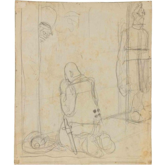 Gabriele Galantara, The Prayer, 1908, Modern Pencil on Paper For Sale