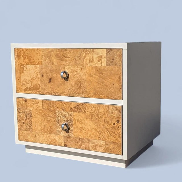 1970s Faux-Burl Laminate Nightstand With Chrome Pulls For Sale - Image 4 of 10