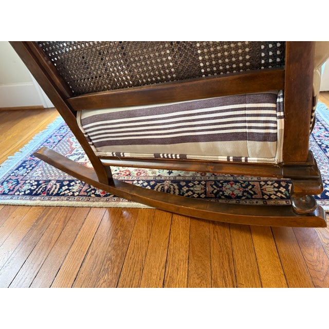 Early 20th Century Wing Back Cane Backed Rocking Chair With New Upholstery For Sale - Image 11 of 12