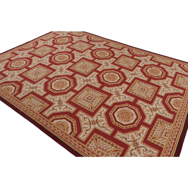 Rug & Kilim Rug & Kilim’s Aubusson Style Rug With Red With Gold Floral Medallions For Sale - Image 4 of 7