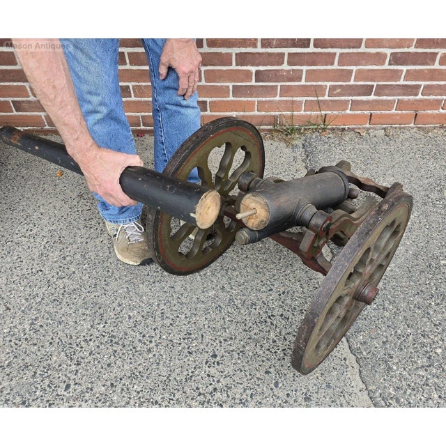Paint Large Antique 19th Folk Art Handmade Wood Canon in Old Original Paint For Sale - Image 7 of 9