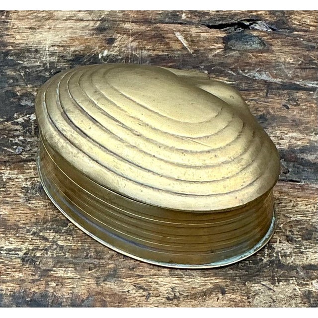 Mid-Century Modern Vintage Clamshell Brass Trinket Box For Sale - Image 3 of 12