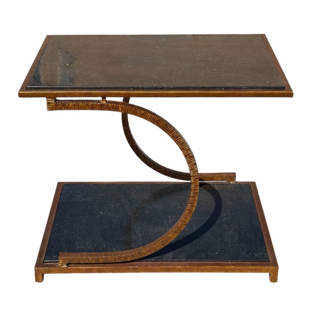 1990s Vintage Hollywood Regency Gilt Metal and Faux Black Marble Side Tables by Maitland Smith, a Pair For Sale - Image 5 of 9