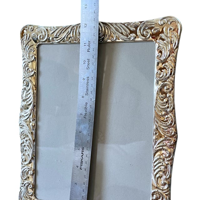 Metal 1980s Large Rococo Revival Silverplated Acanthus Scroll Picture Frame 12" × 10" for 9" × 11" Image For Sale - Image 7 of 11