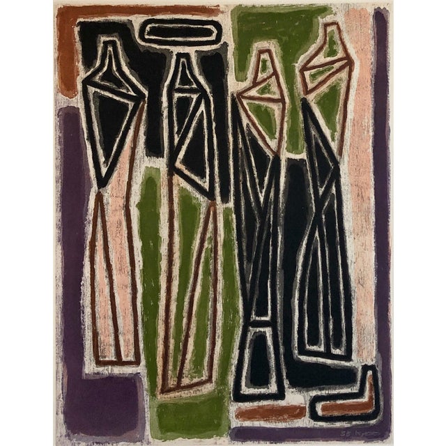 Abstract color composition, 1959 aquatint lithograph "the Master and his Pupils". This was from a portfolio which included...