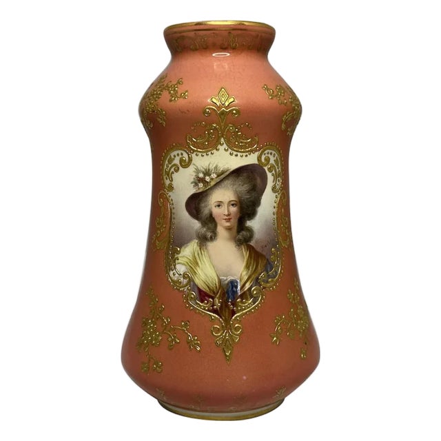 Antique Royal Bonn Portrait Vase: Hand-Painted Gold Gilt Rococo Vase, Signed For Sale