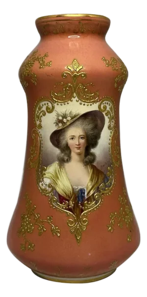 Antique Royal Bonn Portrait Vase: Hand-Painted Gold Gilt Rococo Vase, Signed
