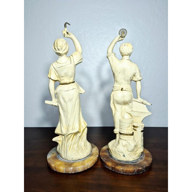 Antique 19th Century French Spelter Allegorical Figural Statues - A Pair For Sale In Phoenix - Image 6 of 11