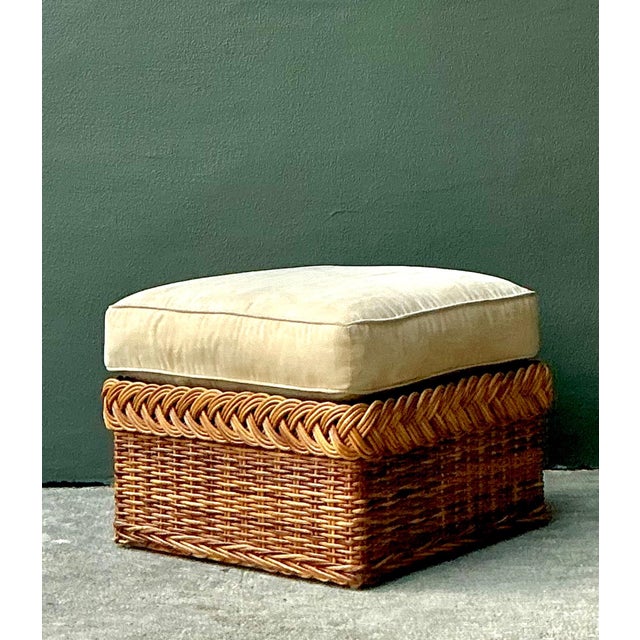 Vintage Braided Rattan Ottoman For Sale - Image 4 of 16