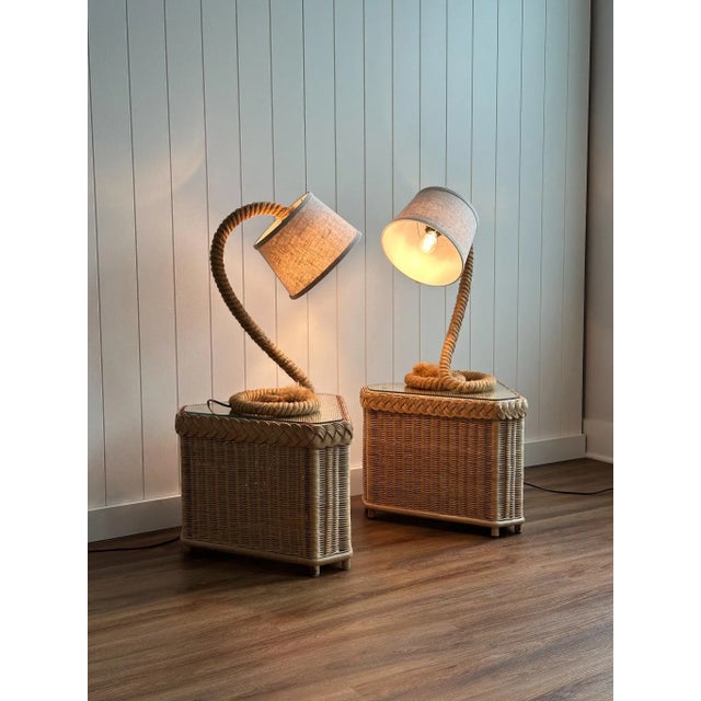 1970s French Mid-Century Rope Table Lamps, Pair For Sale - Image 5 of 18