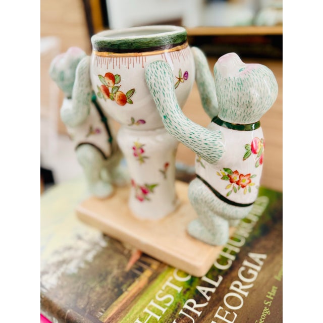 Chinoiserie Petite Vase, Orchid Vase With Chinoiserie Monkeys For Sale - Image 3 of 8